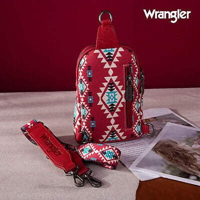 Wrangler Aztec Print Crossbody Sling Chest Bag Burgundy