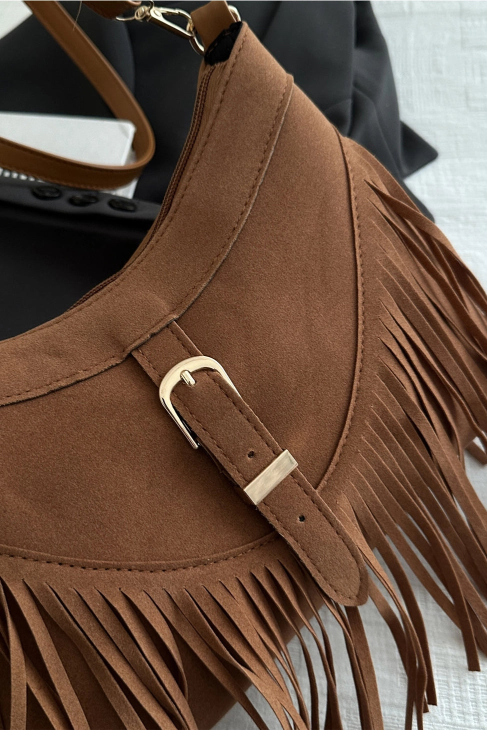 Suede Fringe Crossbody