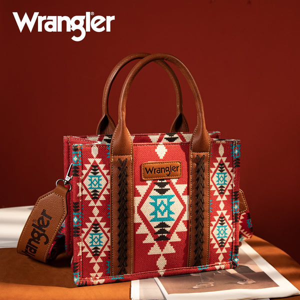 Wrangler Southwestern Print Small Canvas Tote/Crossbody Burgundy