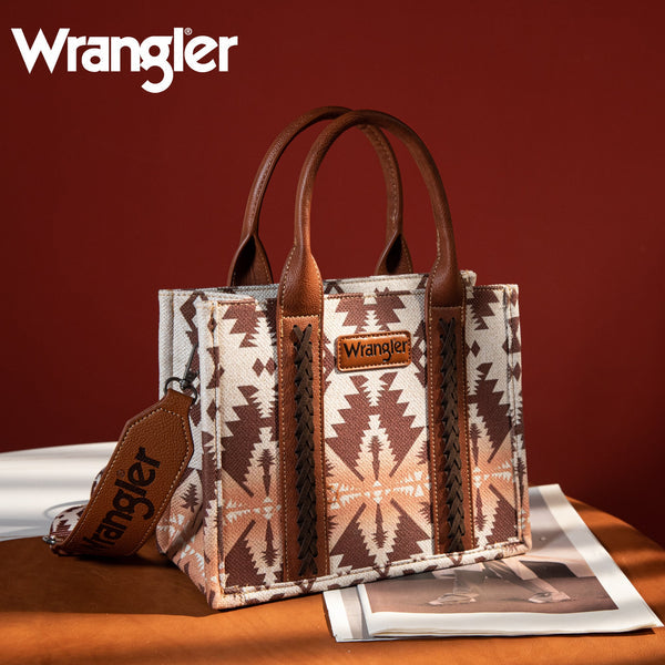 Wrangler Southwestern Print Small Canvas Tote/Crossbody Light Coffee