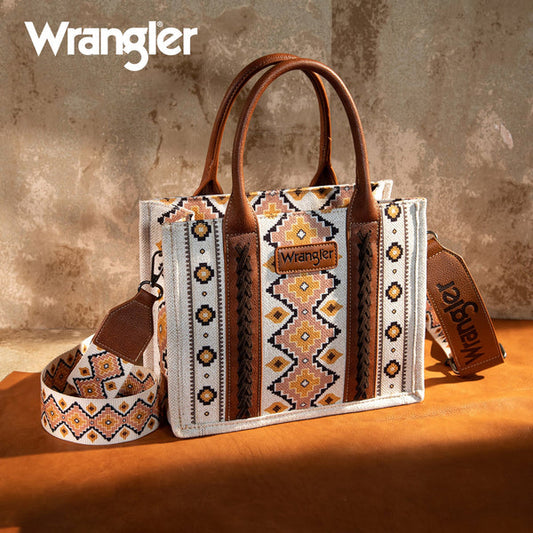 Wrangler Southwestern Print Small Canvas Tote/Crossbody Coffee