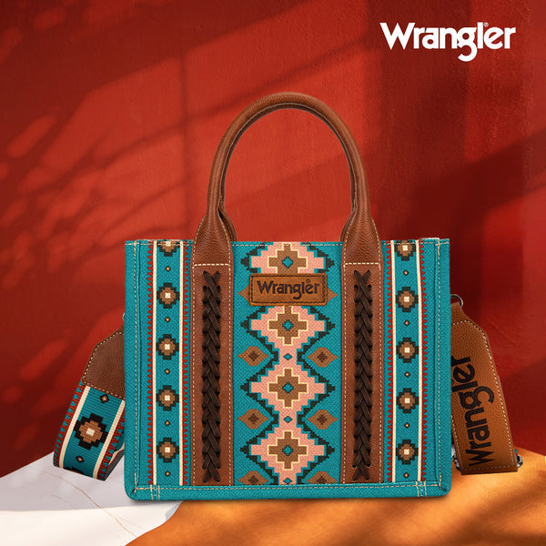 Wrangler Southwestern Print Small Canvas Tote/Crossbody Dark Turquoise