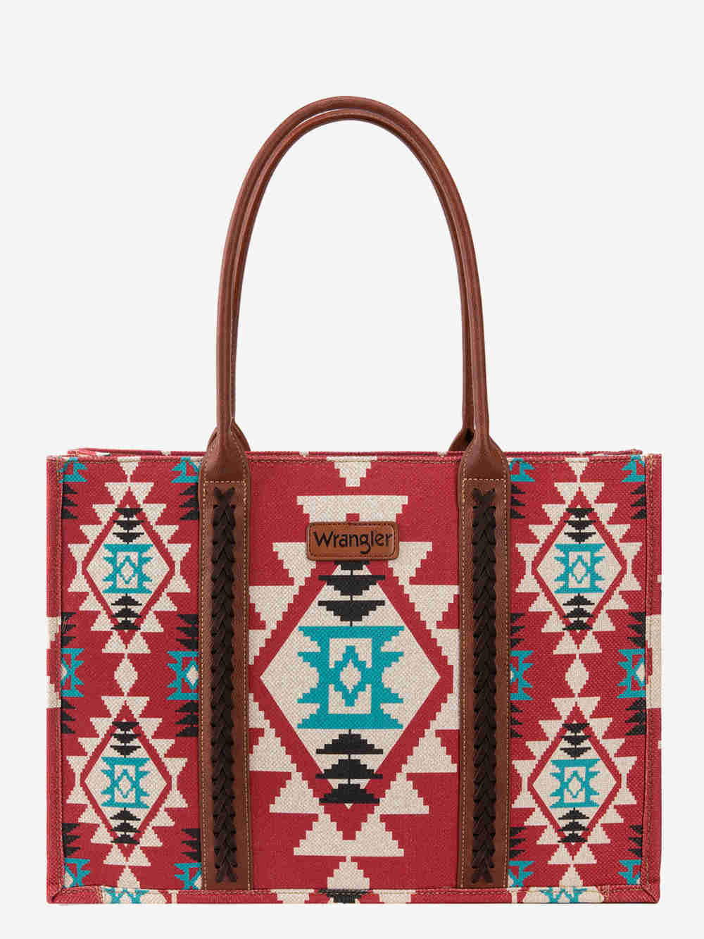 Wrangler Allover Aztec Dual Sided Print Canvas Wide Tote Burgundy