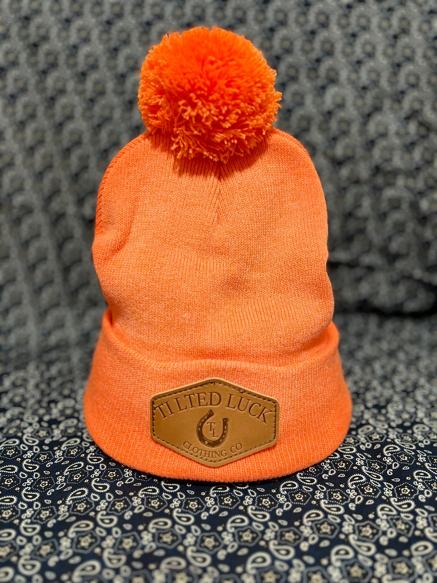 Leather Pom Beanie Hunter Orange